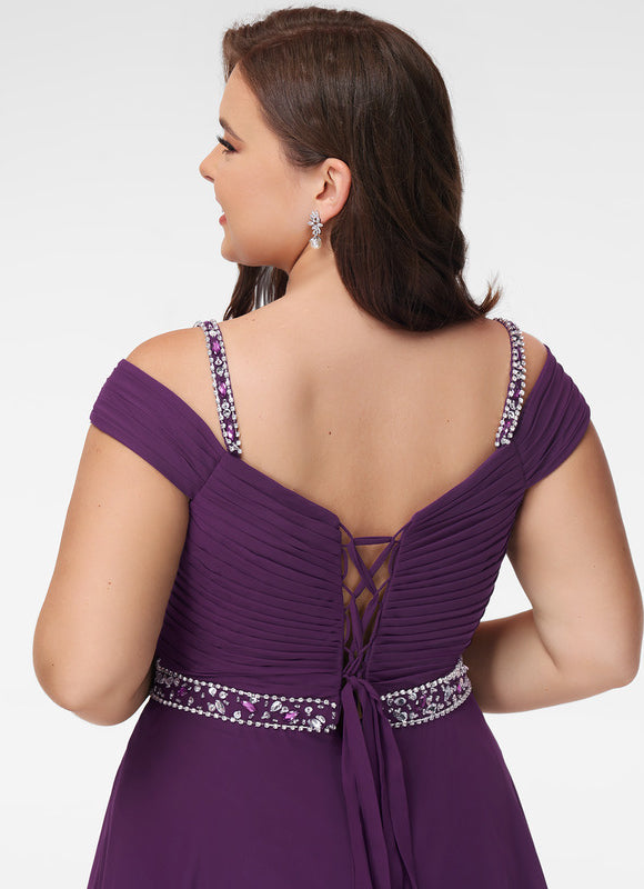 Robe Trapèze Violet Mousseline À Paillettes - gallery 7