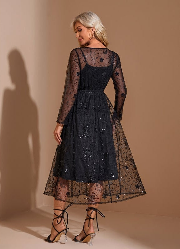Robe Trapèze Noir Étoilé Chic - gallery 2