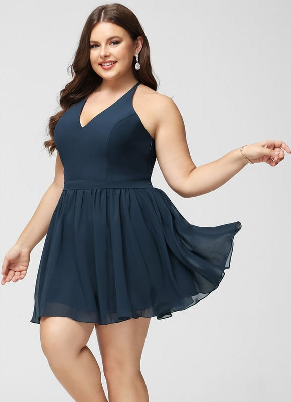 Robe Trapèze Bleue Marine Dentelle Mousseline - gallery 7