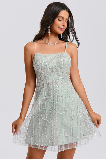 Robe Trapèze Pailletée Menthe - gallery 2