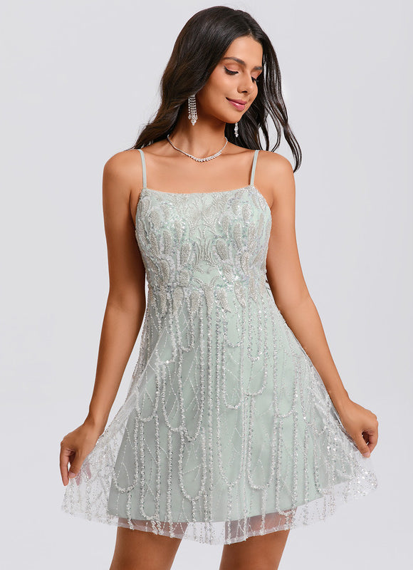 Robe Trapèze Pailletée Menthe - gallery 2