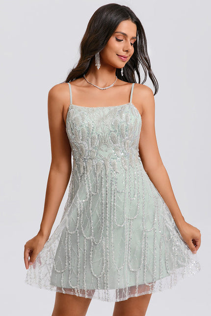 Robe Trapèze Pailletée Menthe - gallery 2