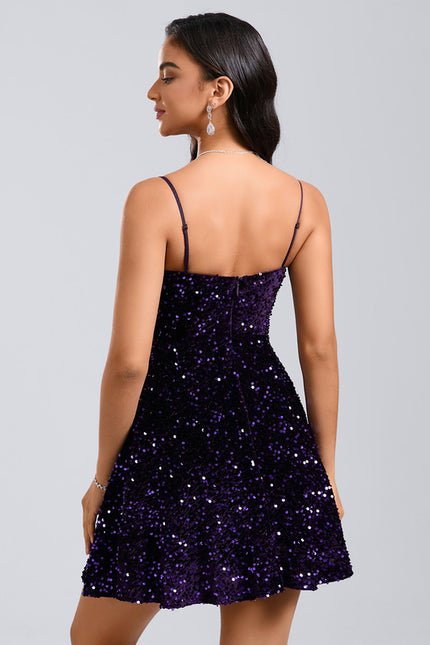 Robe Trapèze Pailletée Violet - gallery 5