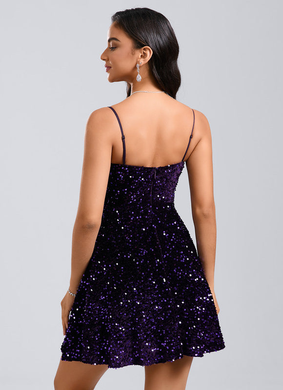 Robe Trapèze Pailletée Violet - gallery 5