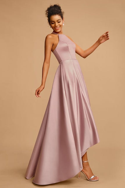 Robe Trapèze Satin Rosé Élancé - gallery 2