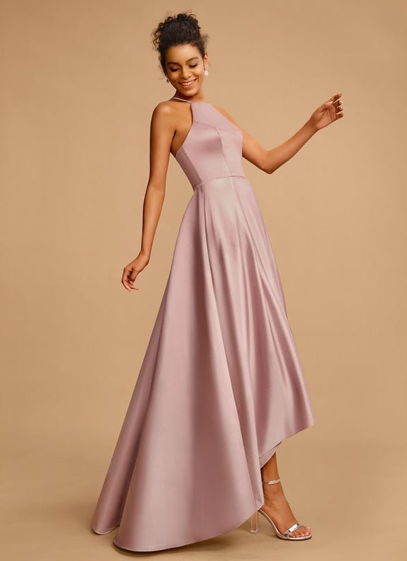 Robe Trapèze Satin Rosé Élancé - gallery 2