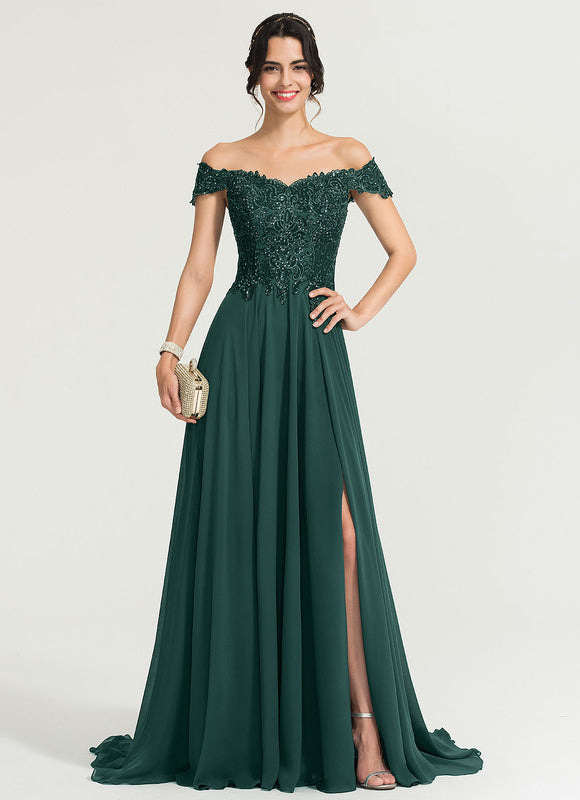 Robe Trapèze Verte Bal De Dentelle Pâles - gallery 2