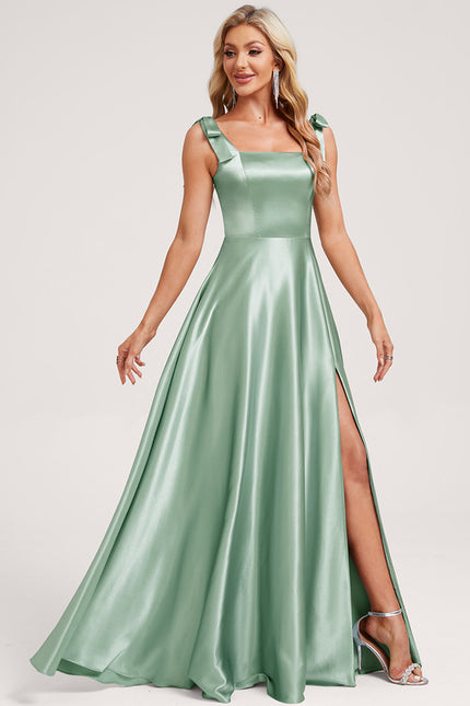 Robe Trapèze Satinée Vert Deau - gallery 2