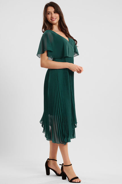 Robe Trapèze Plissée Émeraude - gallery 2