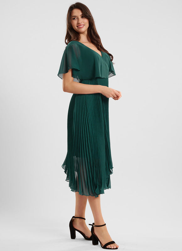 Robe Trapèze Plissée Émeraude - gallery 2