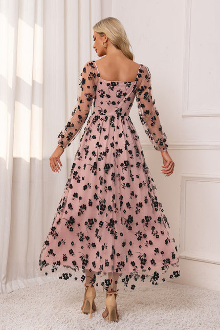 Robe Trapèze Florale Rosée - gallery 1