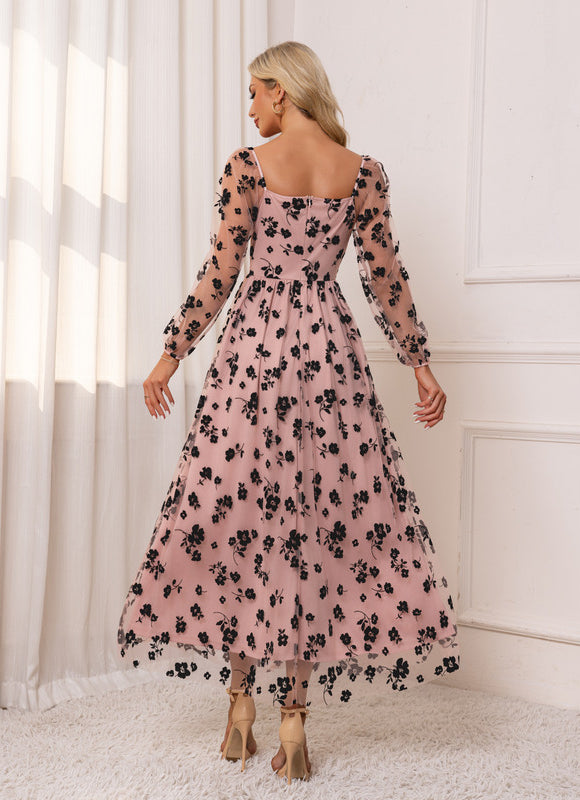 Robe Trapèze Florale Rosée - gallery 1