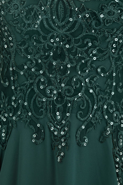 Robe Trapèze Verte Bal De Dentelle Pâles - gallery 9