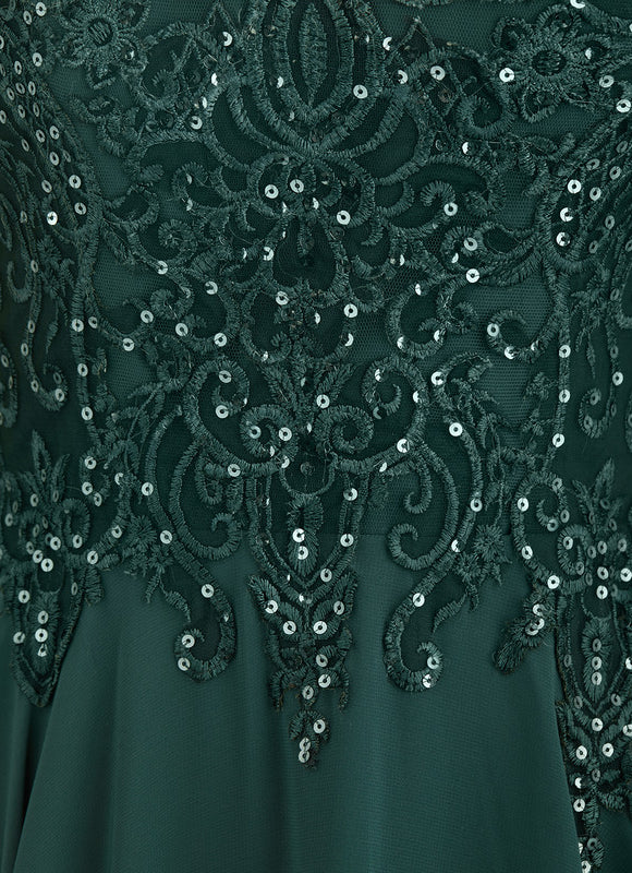 Robe Trapèze Verte Bal De Dentelle Pâles - gallery 9