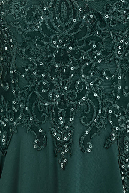 Robe Trapèze Verte Bal De Dentelle Pâles - gallery 9