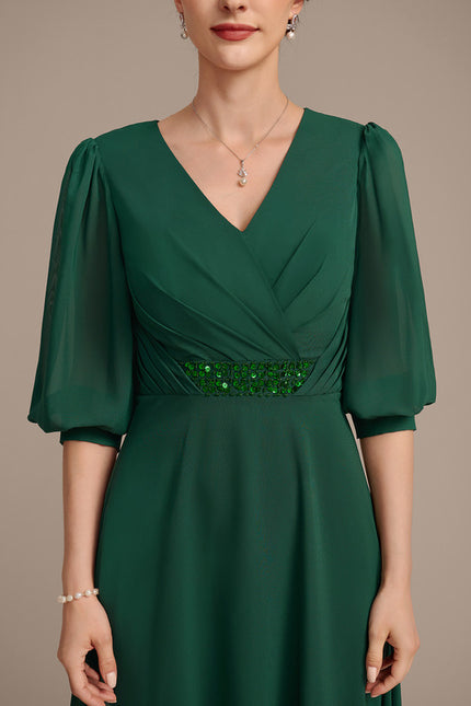 Robe Trapèze Vert Émeraude Élégant - gallery 7