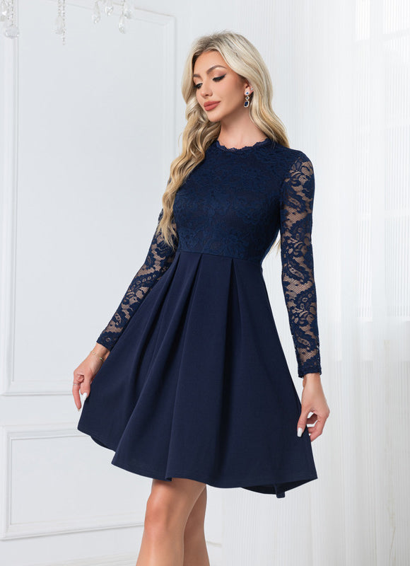 Robe Trapèze Dentelle Marine
