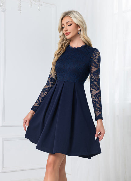 Robe Trapèze Dentelle Marine