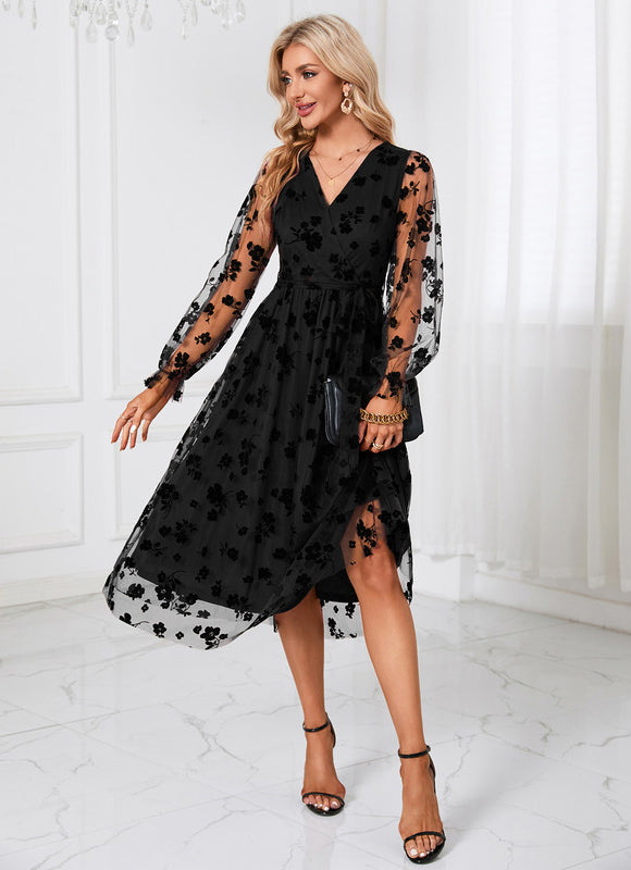Robe Trapèze Noir Floral Aérien