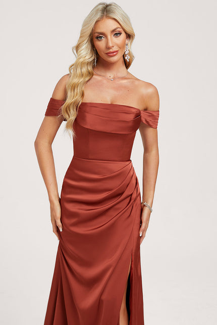 Robe Trapèze Satinée Terre Cuite - gallery 3