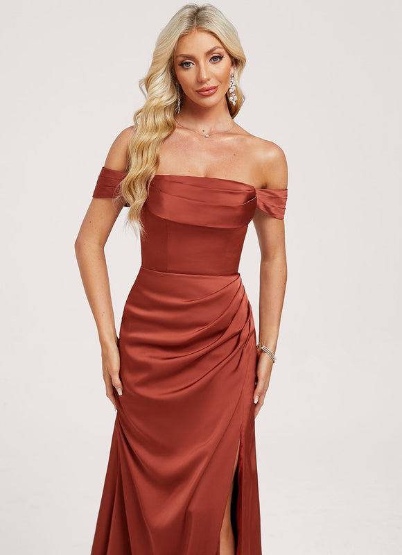 Robe Trapèze Satinée Terre Cuite - gallery 3