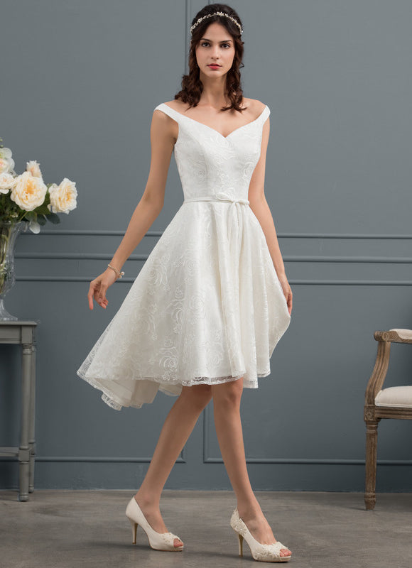 Robe Trapèze Ivoire Dentelle Dentelle Ballgown Avec Nœud - gallery 3