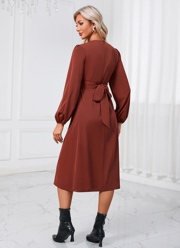 Robe Trapèze Chocolat Satinée - gallery 1