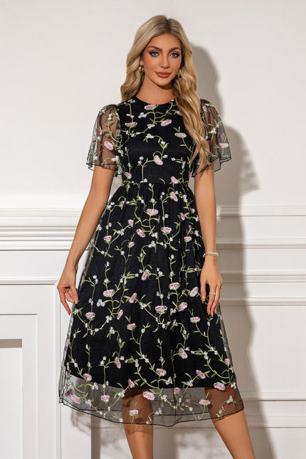Robe Trapèze Fleur Noire Chic - gallery 3