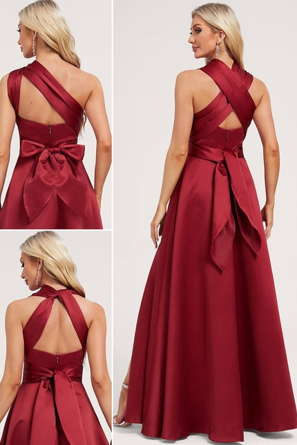 Robe Trapèze Satin Rouge Profond - gallery 1