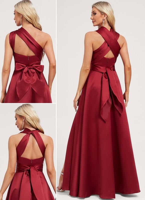 Robe Trapèze Satin Rouge Profond - gallery 1