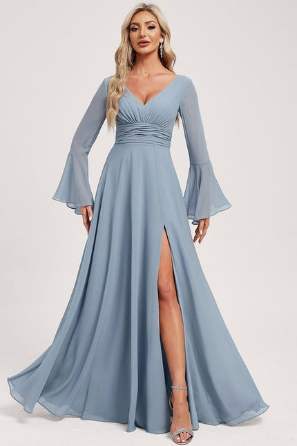 Robe Trapèze Longue Beige Élégante - gallery 3