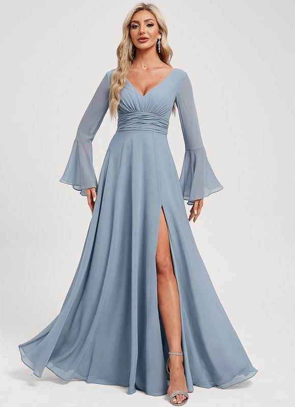 Robe Trapèze Longue Beige Élégante - gallery 3