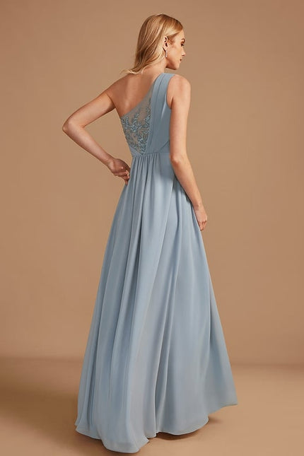 Robe Trapèze Bleu Ciel Décolletée Asymétrique - gallery 4