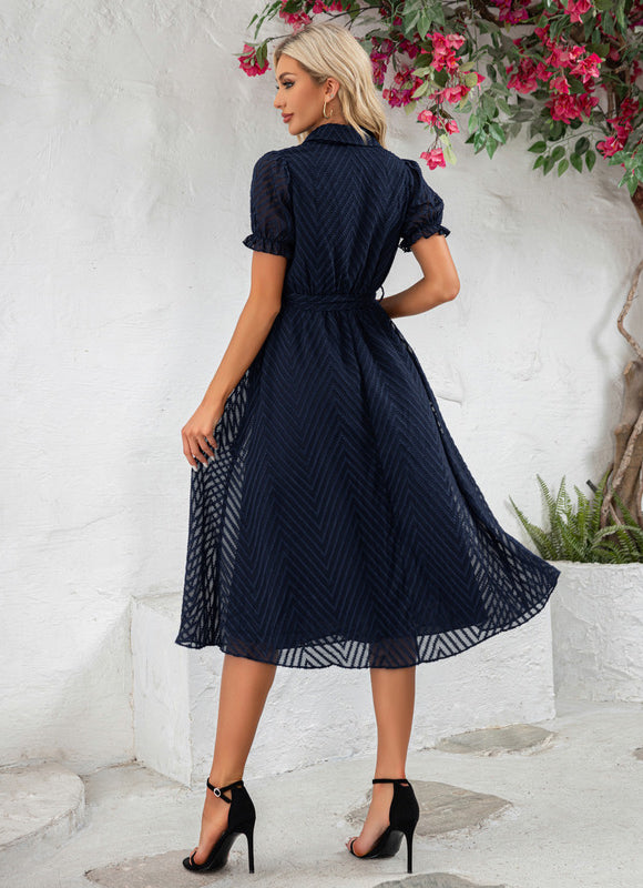 Robe Trapèze Marine Texturée - gallery 5