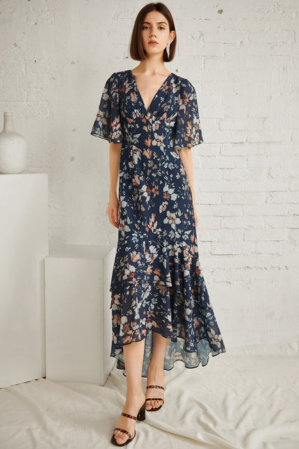 Robe Trapèze Nuit Fleurie Asymétrique