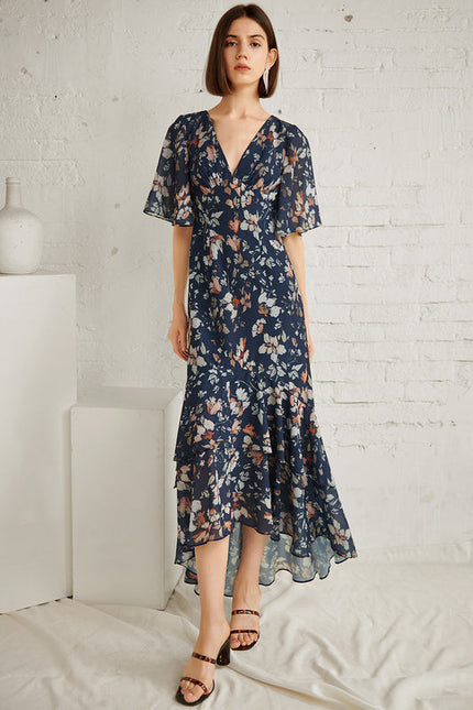 Robe Trapèze Nuit Fleurie Asymétrique