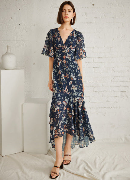 Robe Trapèze Nuit Fleurie Asymétrique