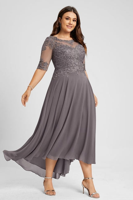 Robe Trapèze Gris Satin Dentelle. - gallery 9