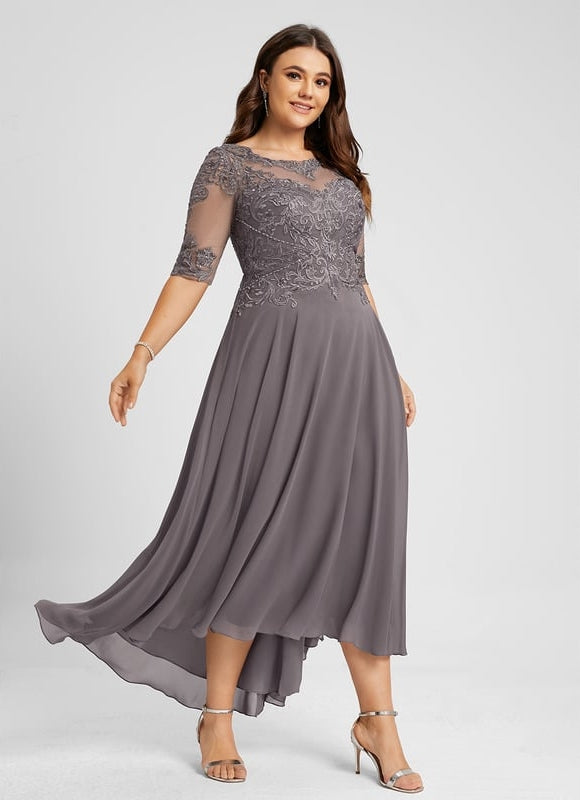 Robe Trapèze Gris Satin Dentelle. - gallery 9