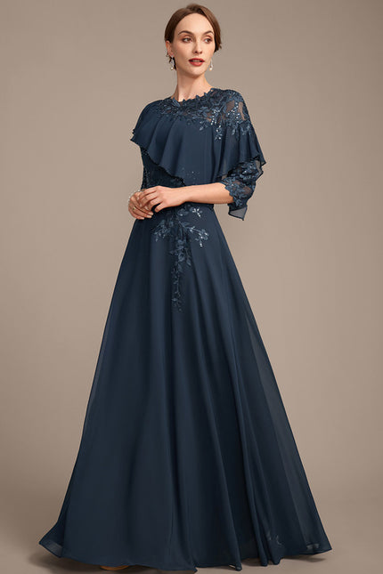 Robe Trapèze Marine Florale - gallery 3