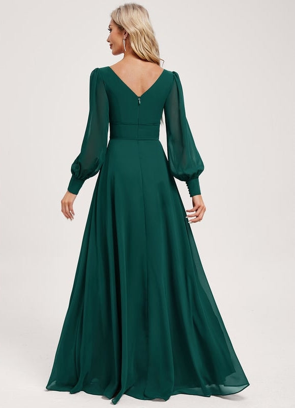 Robe Trapèze Longue Beige Élégante - gallery 5