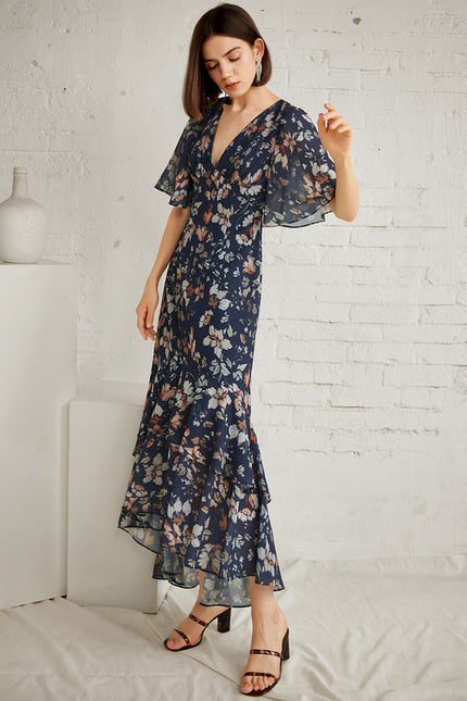 Robe Trapèze Nuit Fleurie Asymétrique - gallery 3