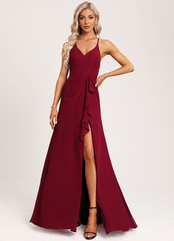 Robe Trapèze Longue Beige Élégante