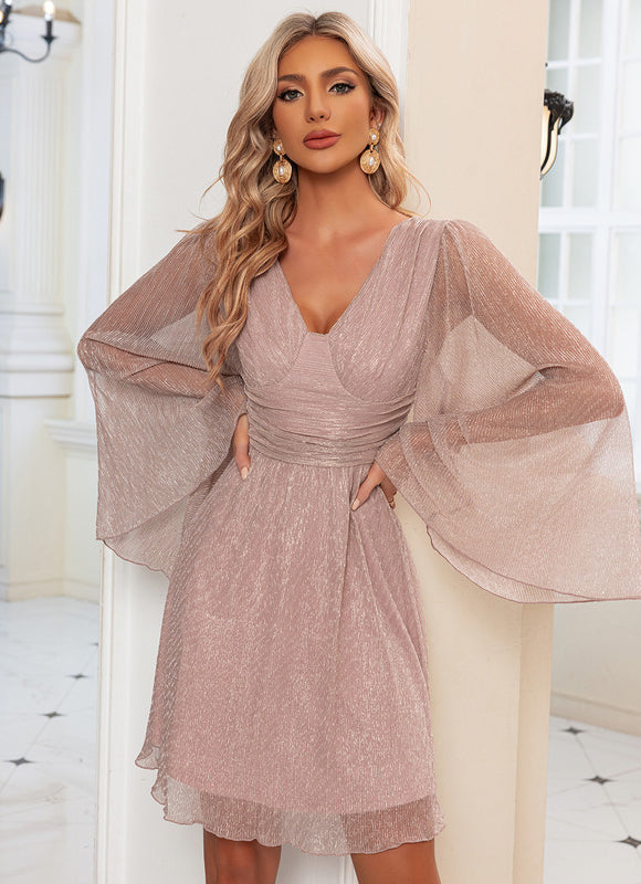 Robe Trapèze Satinée Rosée - gallery 1