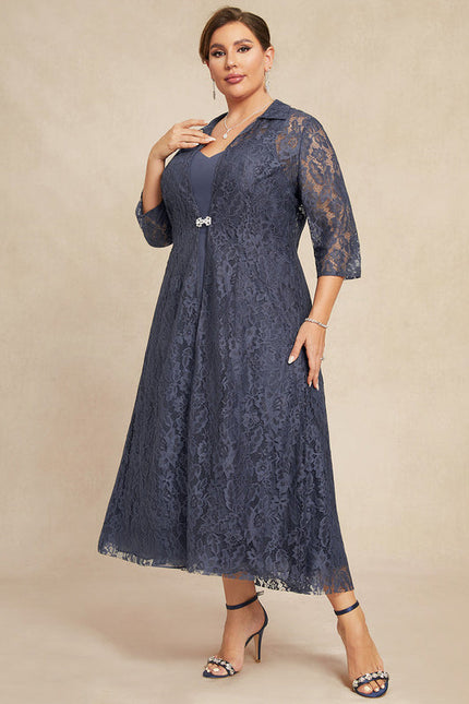Robe Trapèze Nuit Dentelle Bleu - gallery 9