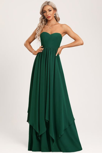 Robe Trapèze Verte Élégante Longue Mousseline - gallery 2