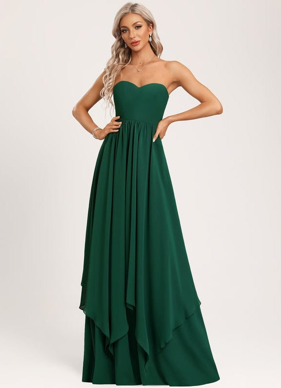 Robe Trapèze Verte Élégante Longue Mousseline - gallery 2