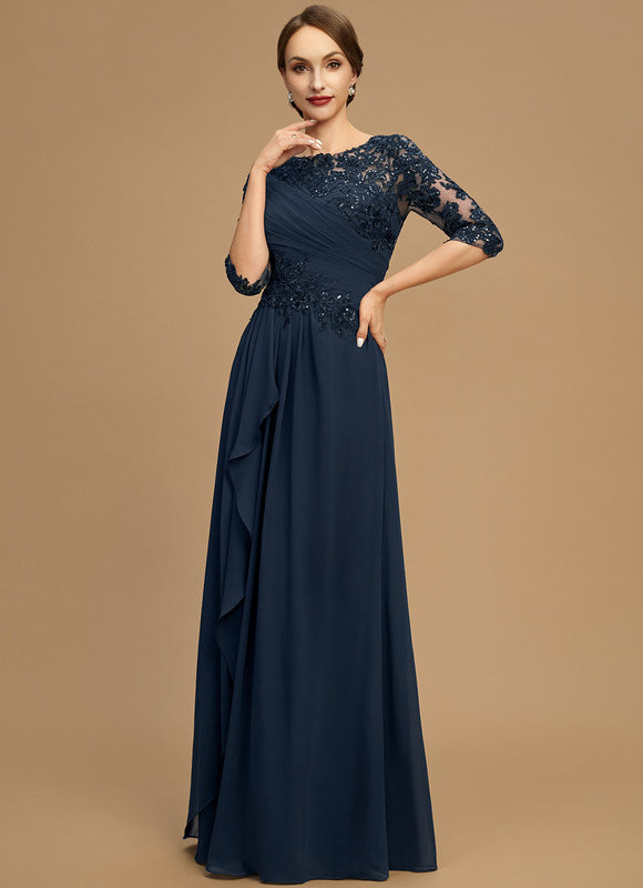 Robe Trapèze Bleue Marine Longue Dentelle - gallery 4