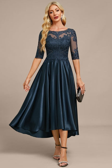 Robe Trapèze Élégance Marine Satinée