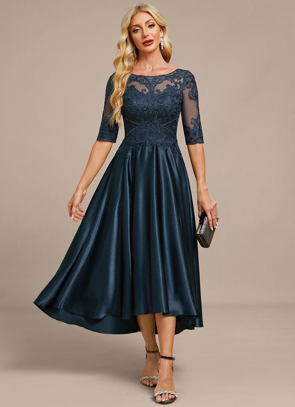Robe Trapèze Élégance Marine Satinée